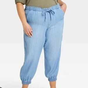 Knox Rose Blue Chambray Drawstring Joggers Elastic Waist and Ankle Size XXL